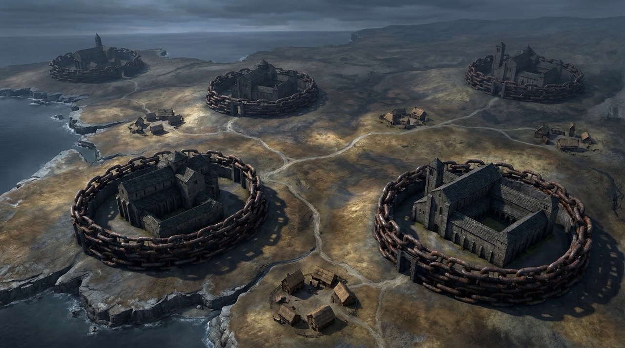 Medieval Europe — book learning gated and bounded by institution; knowledge chained to geography and sacred order